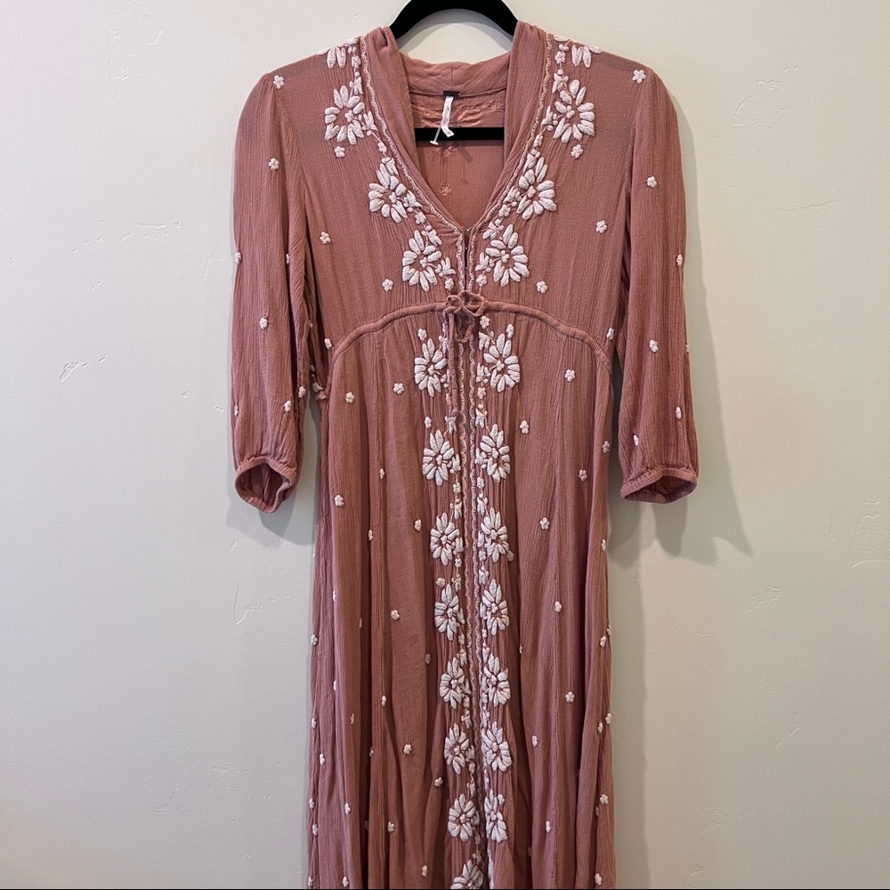 Free People Long Dress Embroidered Flowers
